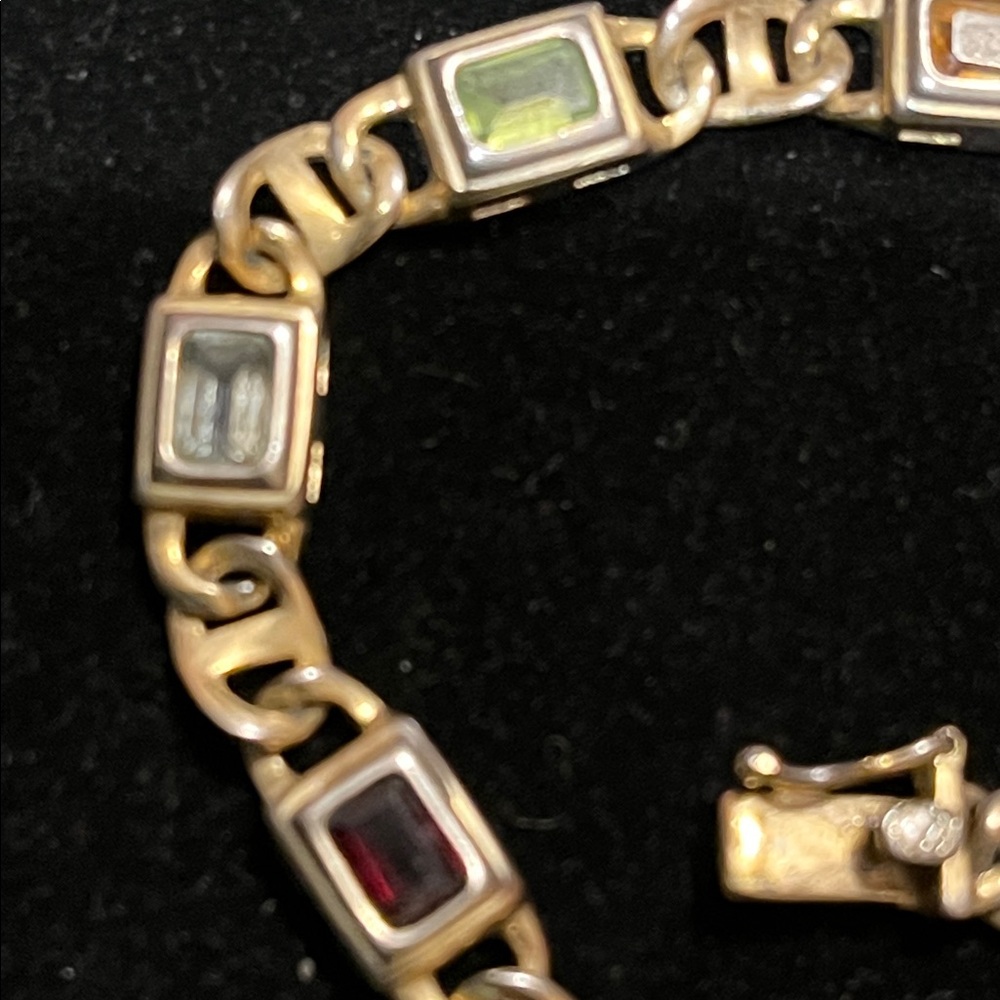 Elegant Gold and Multicolor 925 Sterling Silver Stamp Bracelet - Picture 5 of 17